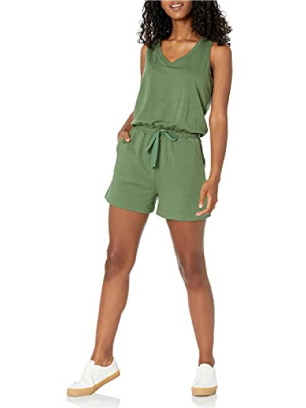 Studio Terry Fleece Romper Sleeveless V-Neck Drawstring Short